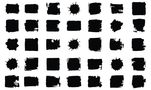 Distressed Grunge Ink Stamp Set. Rough Block Texture Patches and Creative Graphic Overlays for Streetwear Branding and Masking.