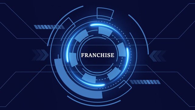 FRANCHISE, for High-Speed Mobile Connectivity, Holographic Display, Financial Data Visualization, Digital Symbol in Futuristic Interface