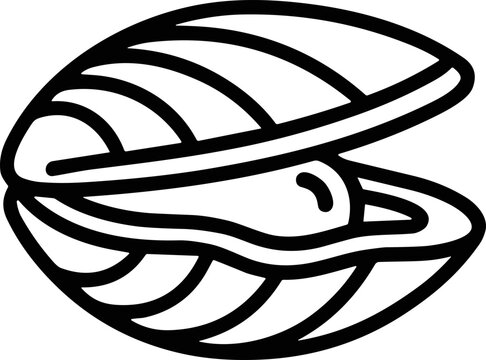 Open Oyster Shell with Pearl Icon, Seafood Food Symbol, Vector Illustration