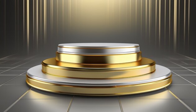 gold silver podium realistic 3d luxury metallic stage platform on isolated transparent pedestal for award winner presentation and product display