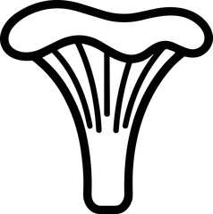 Chanterelle mushroom outline icon, simple line art drawing of edible fungus for foraging and culinary use © rafz
