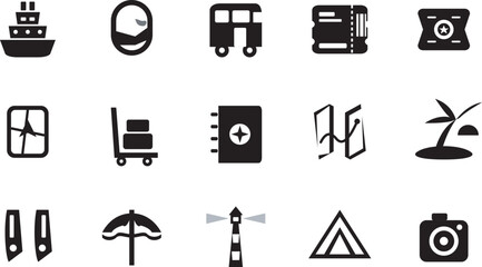 Travel Tourism Transport and Vacation Minimalist Silhouette Vector Graphic Set   © Masuda