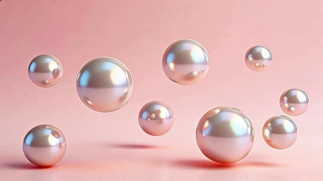 Pearl spheres floating on pink background