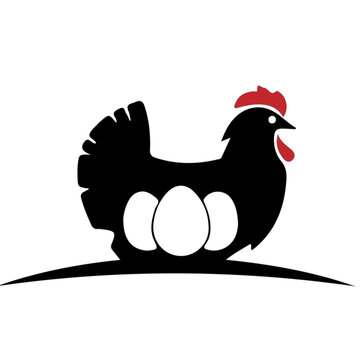 Minimalist Hen Silhouette Logo Design with Three Eggs