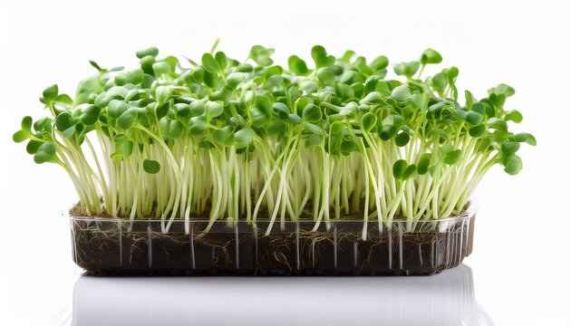 fresh broccoli microgreens sprouts on white background