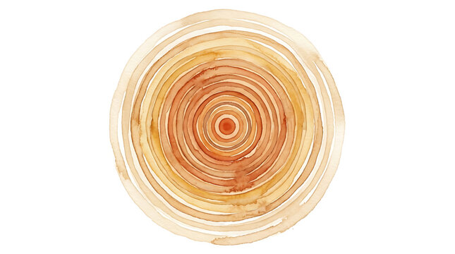 Abstract watercolor concentric circles in warm earthy tones on a white background