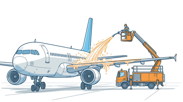 Airplane De-Icing Service Vector Illustration
