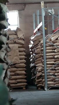 The large warehouse at the macaroni manufacturing