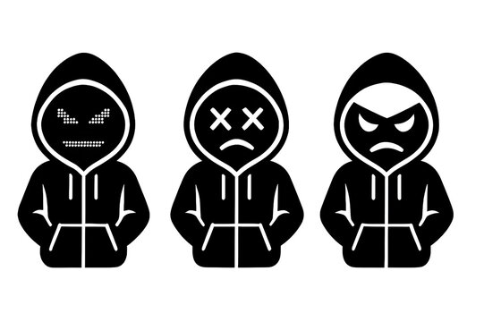 Anonymous hackers with hooded masks icon set