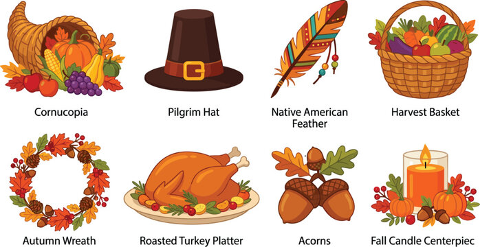Thanksgiving and Autumn Silhouette Vector Set with Seasonal Harvest Icons