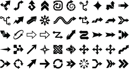 Fototapeta premium Collection of Creative Black Arrow Symbols and Directional Navigation Vector Icons