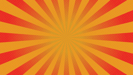 Obraz premium Retro Orange Sunburst Background with Comic Pop Art Halftone Texture 