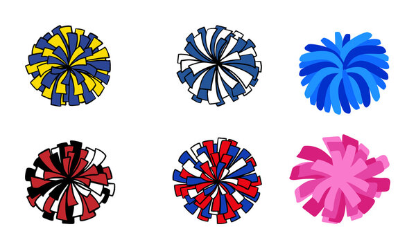 Vibrant cheerleading pom poms in various colors for sports and school spirit events