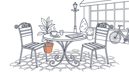 Fototapeta premium European Sidewalk Cafe Line Art Illustration