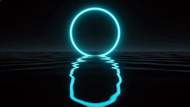 Blue neon circle on water surface