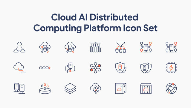 Cloud Ai Distributed Computing Platform Icon Set A Collection Of Flat Line Icons artificial intelligence machine learning data processing