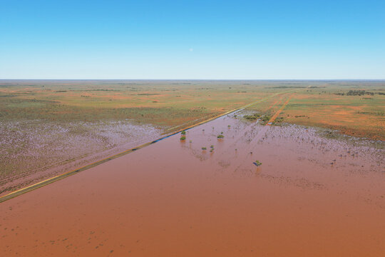 Flooding of Menindee Road. Outback New South Wales. Australia.