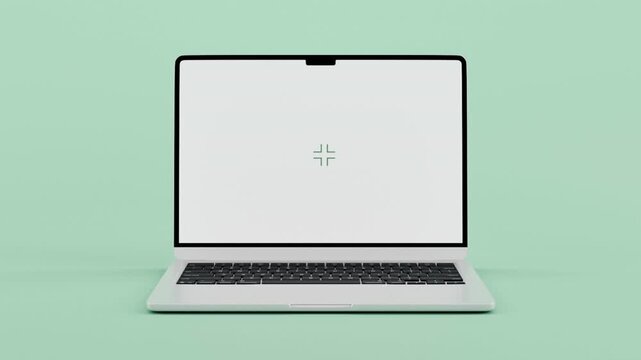 3d rendering of a mockup laptop opening and showing a white screen for presentation.