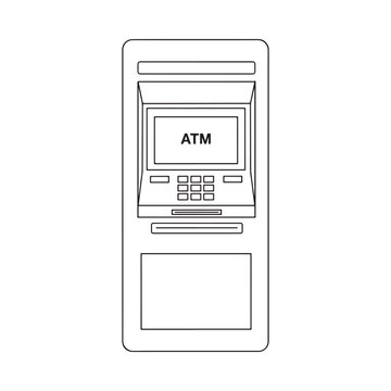 Atm Machine Outline Black And White Line Drawing On White Background