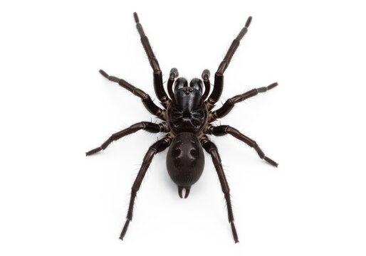 Detailed view of a tarantula spider with outstretched legs isolated on white background