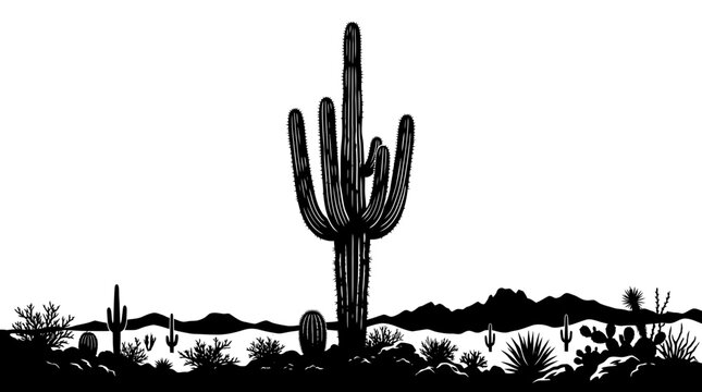 Large Saguaro Cactus in Desert Landscape.