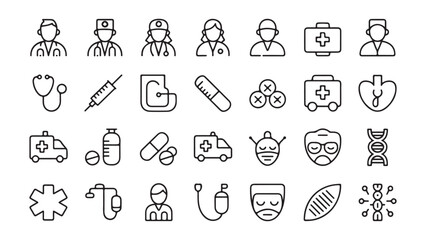 Fototapeta premium Healthcare and Medical Professions Line Icons Set