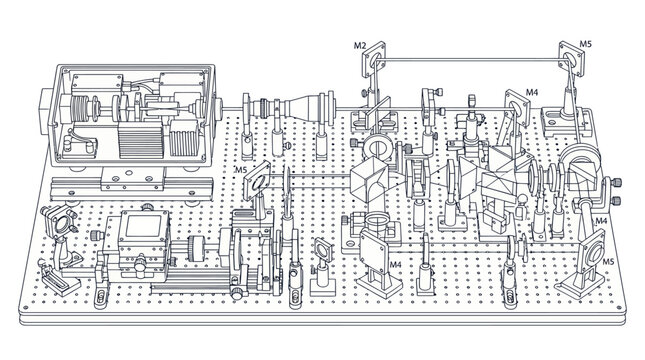 Optical Breadboard Laser Setup Technical Illustration