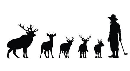 Naklejka premium Deer and shepherd silhouette series against a white background silhouette