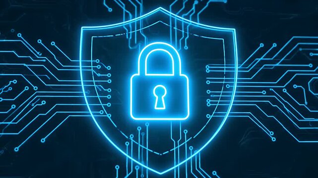 Cyber security shield with digital padlock icon for data protection concept