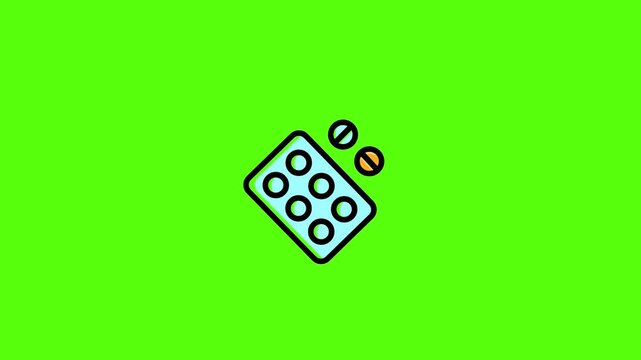 Opened medical capsule spilling powder icon animation
