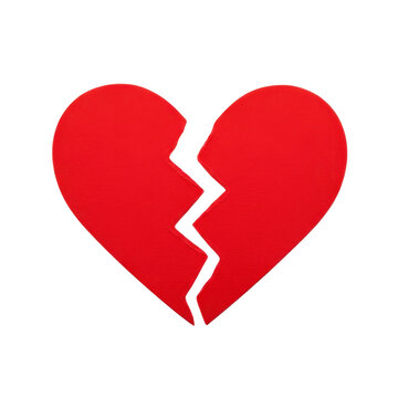 Red broken heart symbol representing heartbreak and sadness on transparent background.