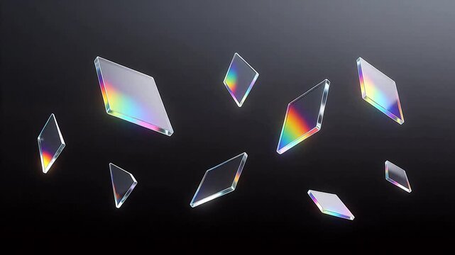 Floating Glass Prisms with Rainbow Light
