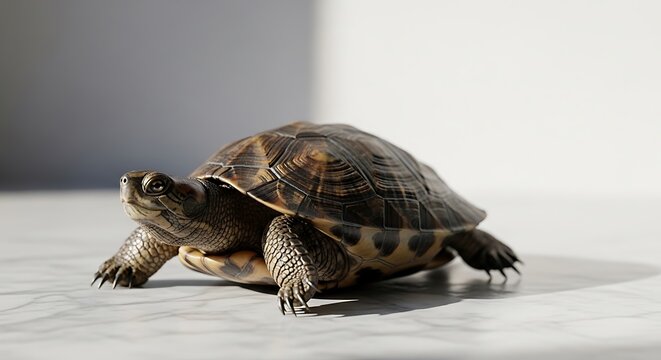 Close up of a snapping turtle on concrete.
