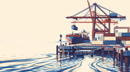 Fototapeta premium Harbor crane and cargo pier with open copy space