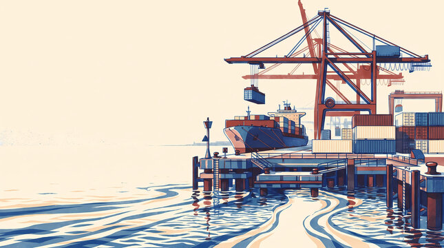 Harbor crane and cargo pier with open copy space