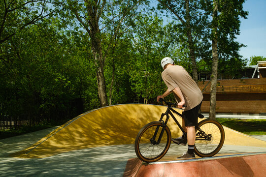 Extreme Bike Rider At Skate Park in Summer