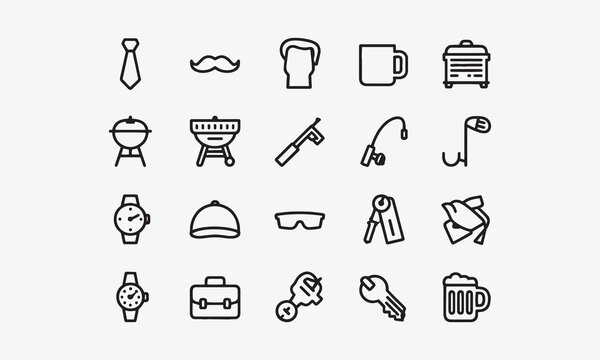 Father's day line icon set.
