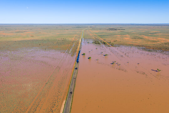Flooding of Menindee Road. Outback New South Wales. Australia.