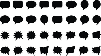 Fototapeta premium Comic burst, speech bubble, and text box silhouettes in vector style. essential graphic elements set for comic design, pop art, dialog highlights, and creative retro style storytelling. vector eps See