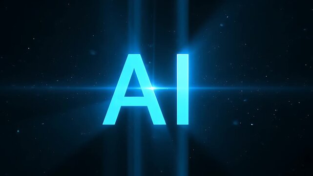 Ai text logo animation with glowing blue light effects on a dark background