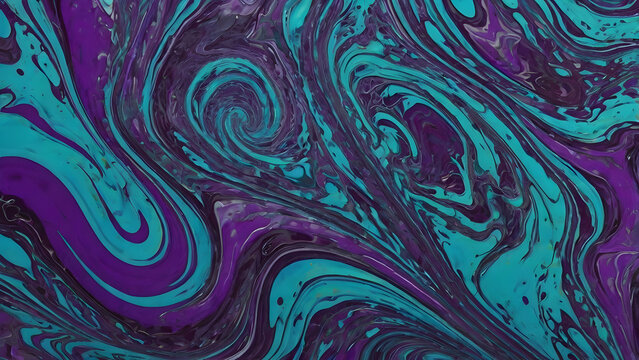 Psychedelic marble swirl fluid art vibrant neon purple and teal trippy tileable pattern