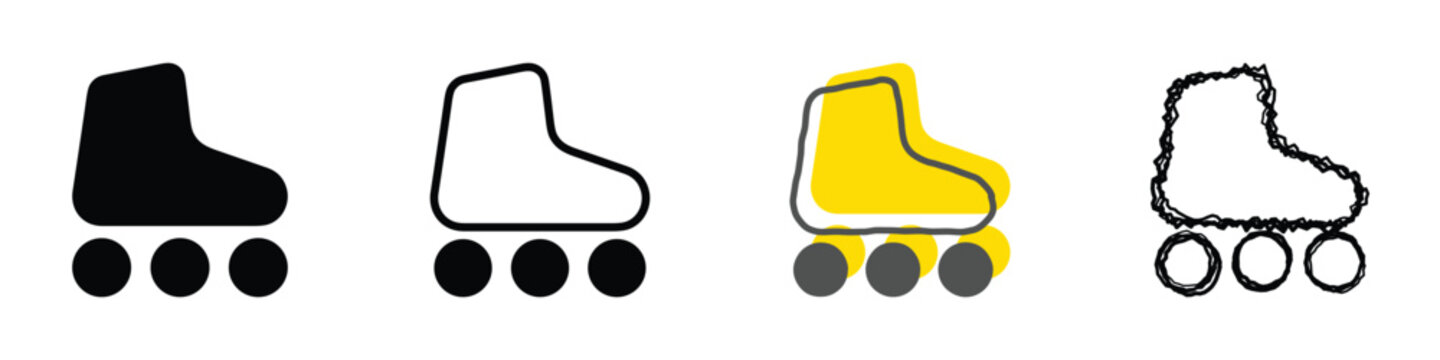 This collection showcases roller skate icons featuring different styles and color variations