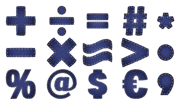 A set of denim mathematical symbols and signs