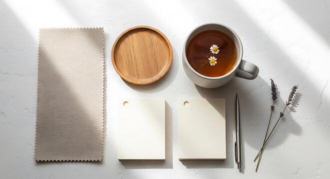 Modern kitchen counter with coffee and breakfast setup.
