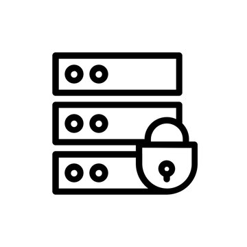 Secure Server Line Icon with Padlock Protection and Database Hosting Security System Vector Illustration