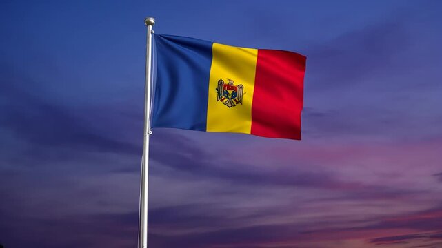 moldova moldovan flag waving in the twilight