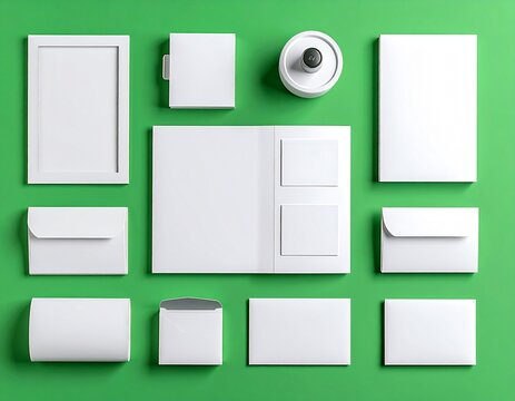 Blank White Stationery Mockup on Green Background