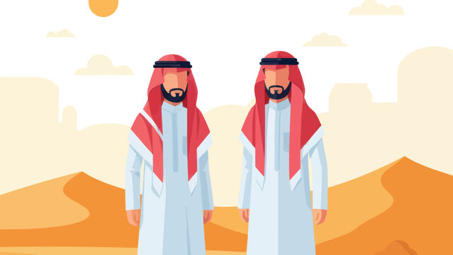 Two Arab Men in Traditional Attire in Desert