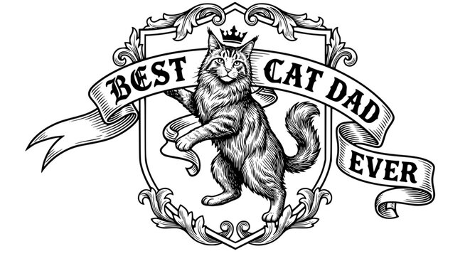 best cat dad, king cat, crown cat, cat dad svg, shield vector, black and white cat, cat dad gift, svg