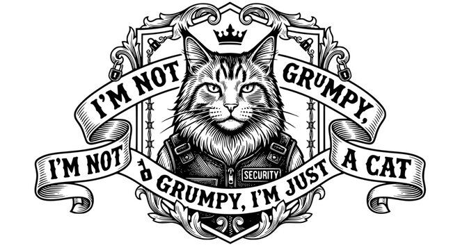 im not grumpy, grumpy cat, cat security, black and white cat, svg, vector illustration, cat dad, cat mom, printable art